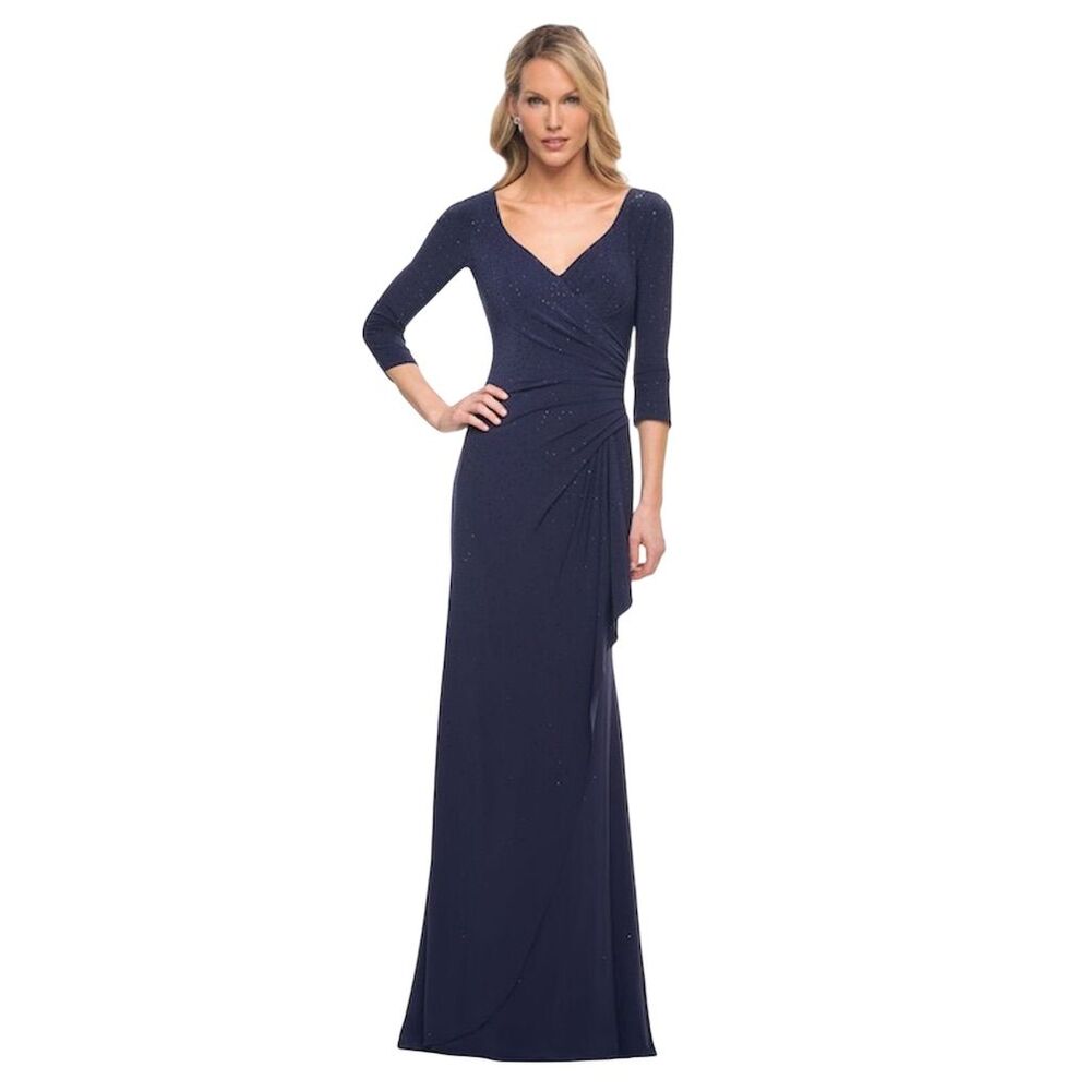 La Femme Women's Size 16 Blue Long Evening Gown V-Neck Formal Dress 30177